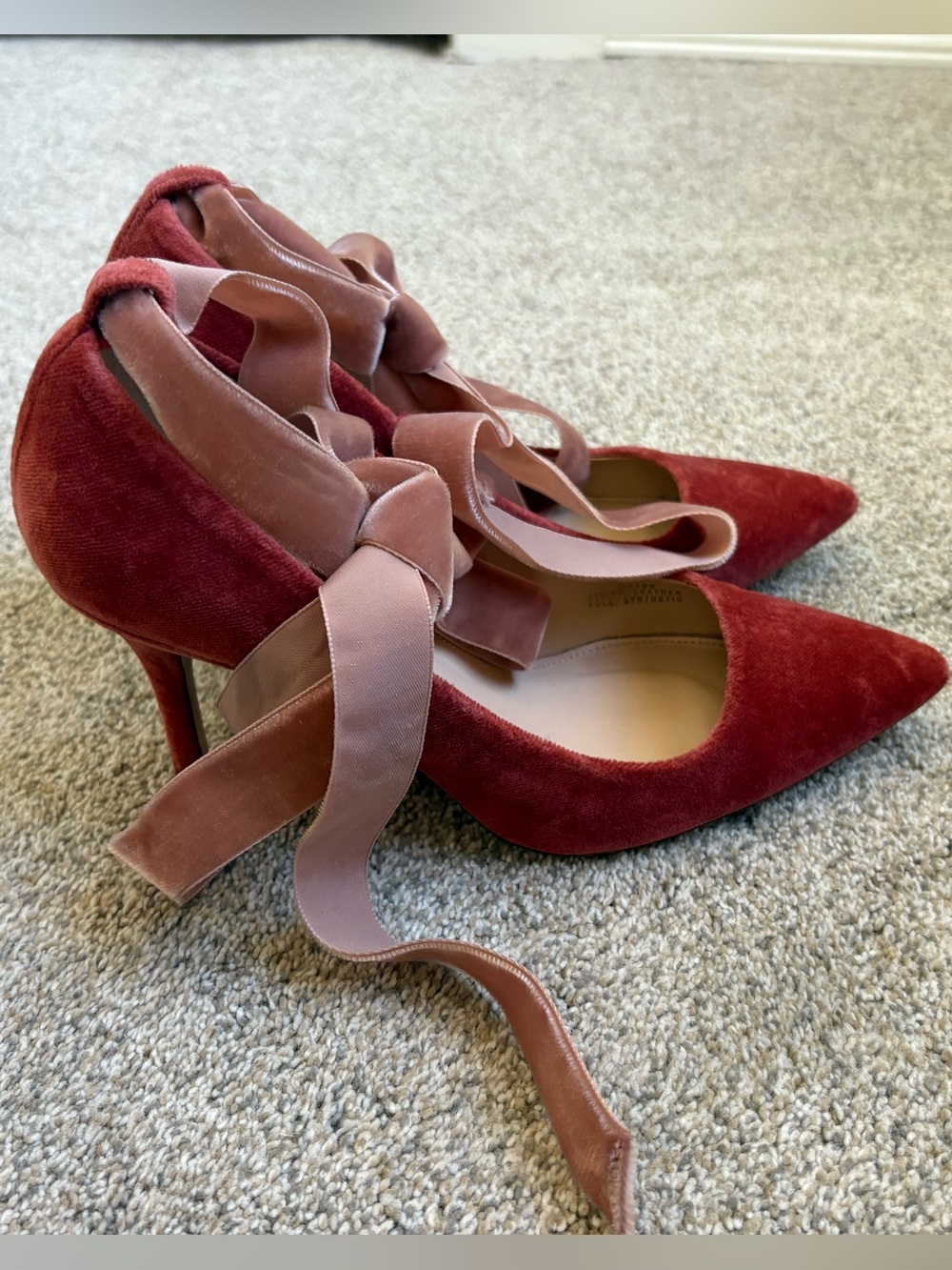 J.Crew - Women’s Elsie Velvet Ankle-Wrap Pumps - Rust Blush Pink - Size 6.5 - Picture 2 of 11